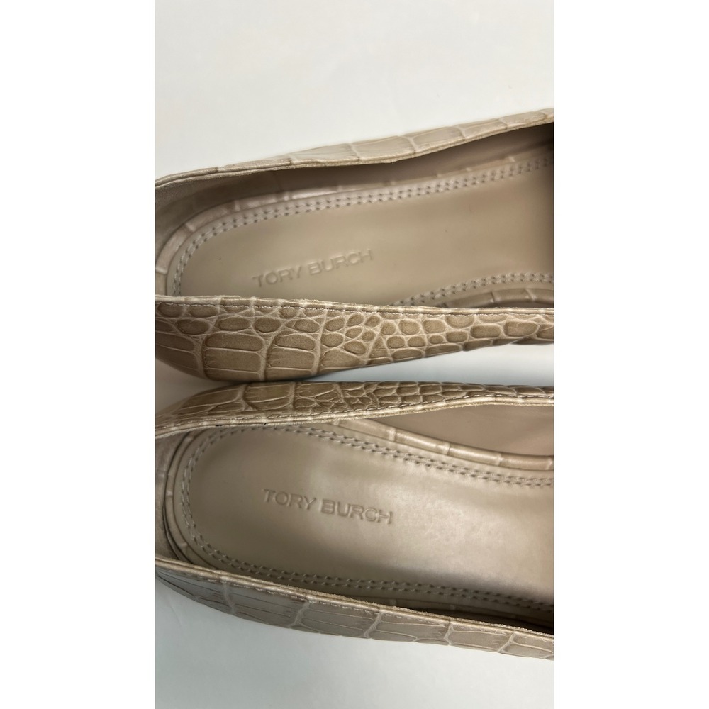 Tory Burch Georgia Sand Croc Embossed Leather Loafers Square Toe 83320 Size 10M - Picture 5 of 9